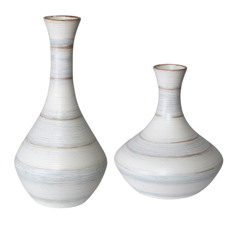 Potter Fluted Striped Vases (Set of 2) - Light Blue by Uttermost - View 1