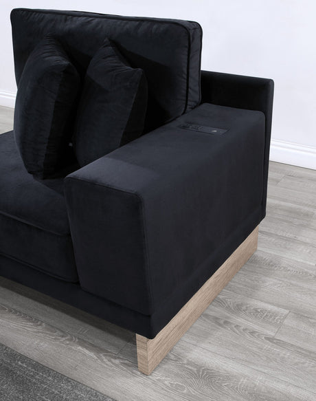 Messina 122.5'W Black Velvet Reversible Sectional Sofa Ottoman with Storage Compartment, Drawer, USB ports, Charging Outlets - sold by Home Elegance USA