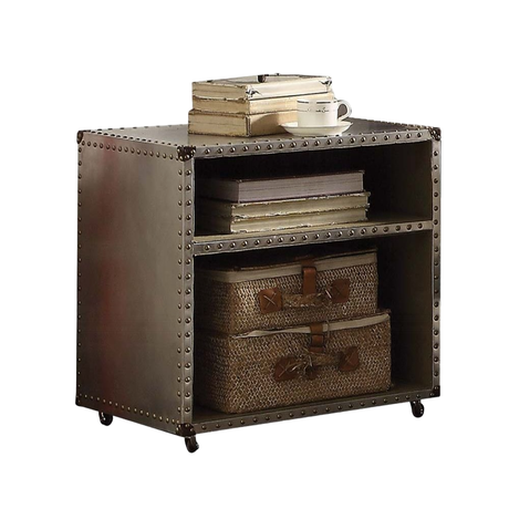 Aluminum 2-Shelf Nightstand with Nailhead Trim and Casters