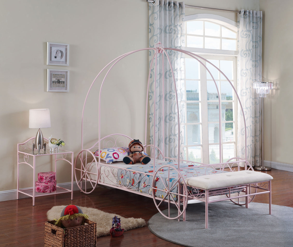 Twin Canopy Bed - Massi Metal Twin Canopy Bed Powder Pink