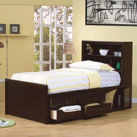 Full Storage Bed - Phoenix Wood Full Storage Bookcase Bed Cappuccino