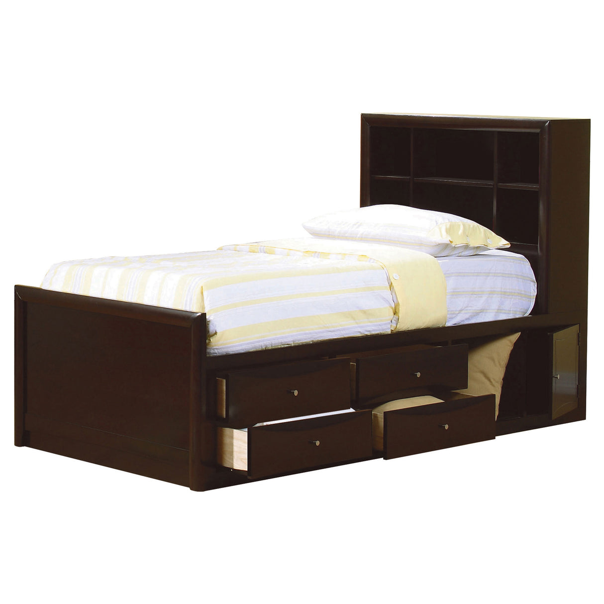 Full Storage Bed - Phoenix Wood Full Storage Bookcase Bed Cappuccino