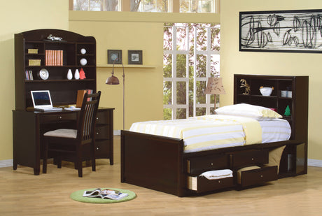 Twin Storage Bed - Phoenix Wood Twin Storage Bookcase Bed Cappuccino