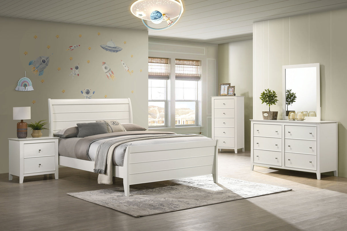 Full Bed - Selena Wood Full Panel Bed Cream White