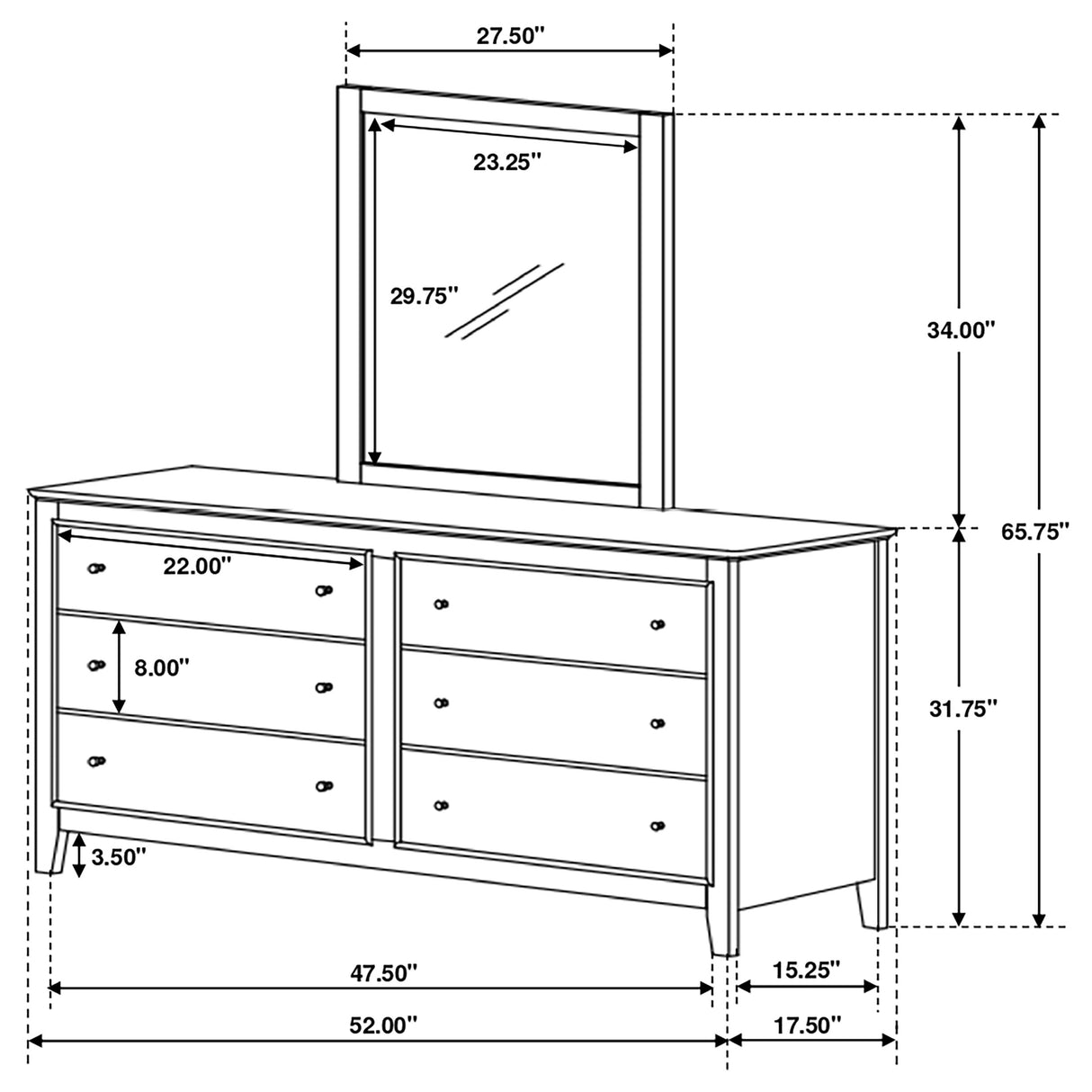 Dresser With Mirror - Selena 6-drawer Dresser with Mirror Cream White