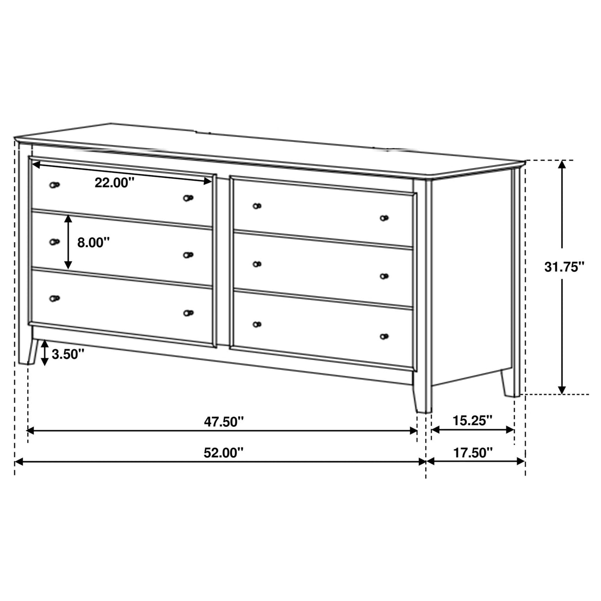 Dresser - Selena 6-drawer Dresser Cream White