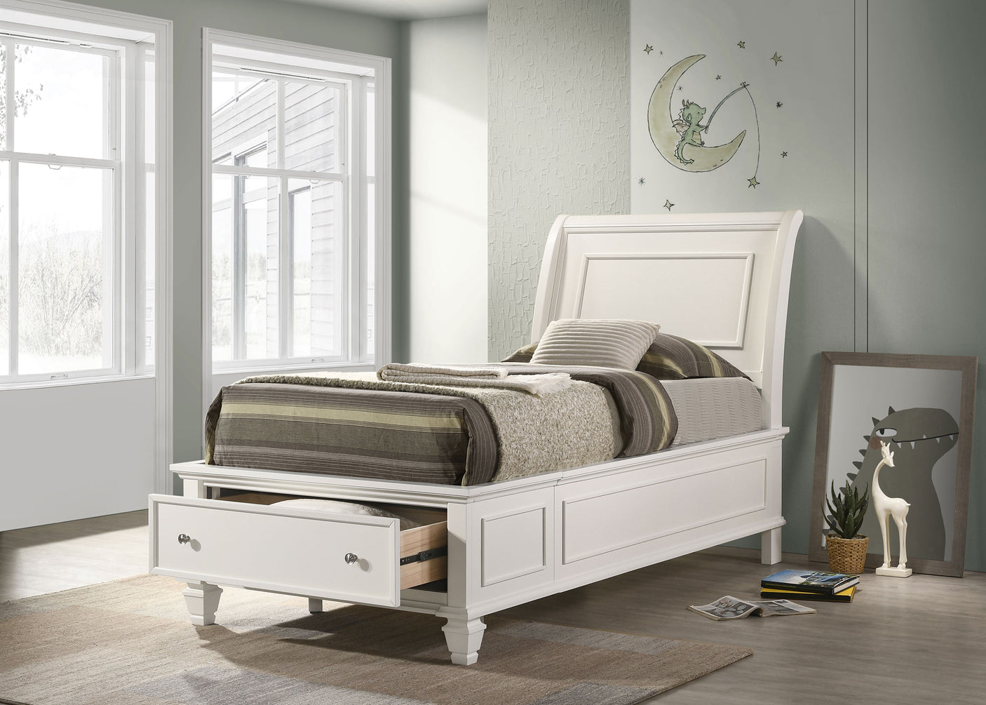 Twin Storage Bed - Selena Wood Twin Storage Panel Bed Cream White