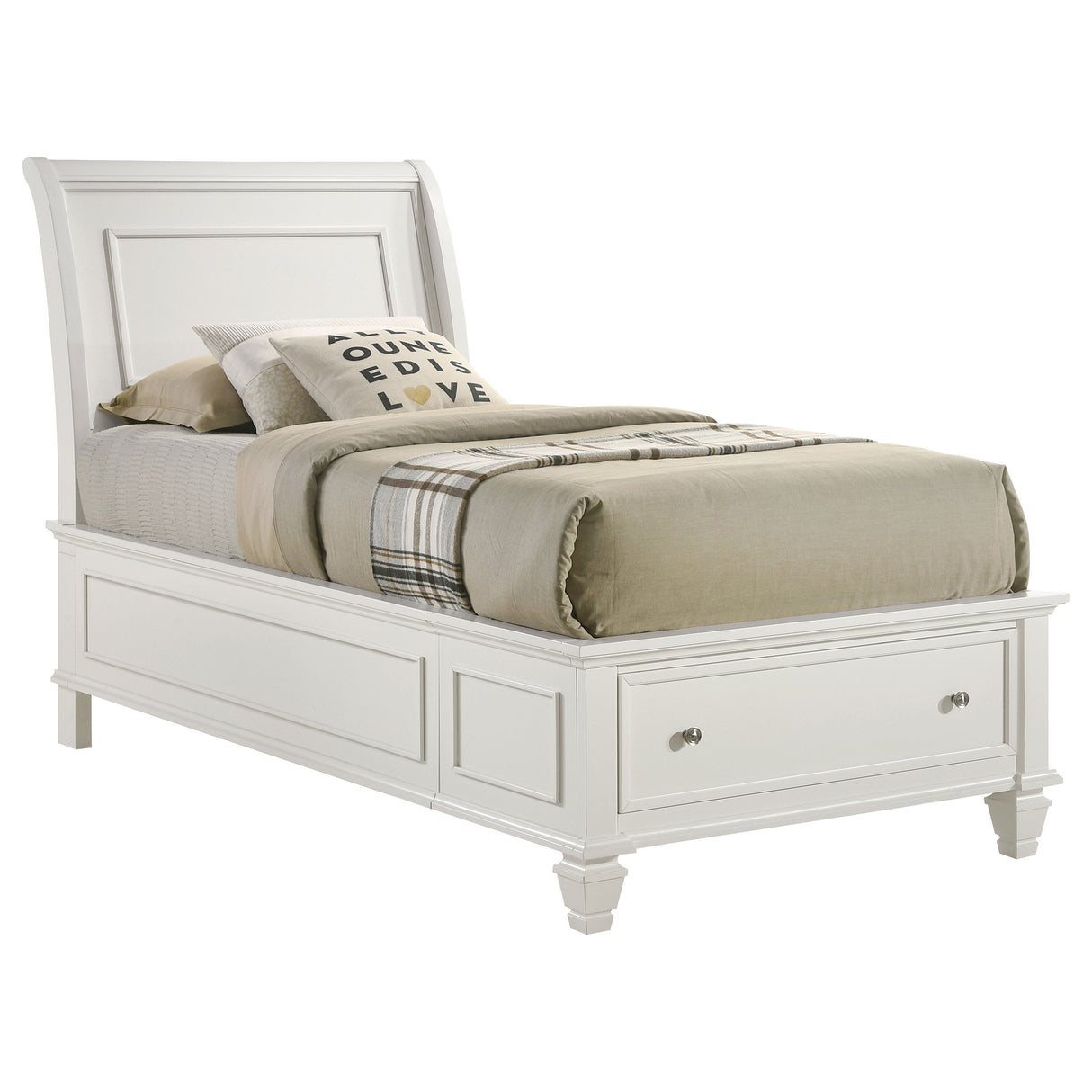 Twin Storage Bed - Selena Wood Twin Storage Panel Bed Cream White