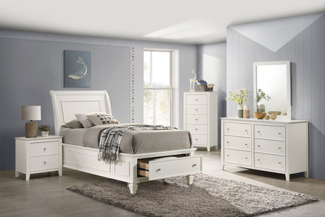 Twin Storage Bed - Selena Wood Twin Storage Panel Bed Cream White