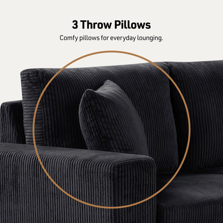 Ruxley 123'W Black Corduroy Sleeper Sectional Sofa with Right-Facing Storage Chaise and Throw Pillows - sold by Home Elegance USA