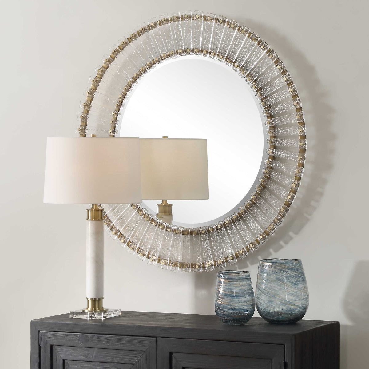 Denali Textured Glass Round Mirror - Silver by Uttermost - View 3