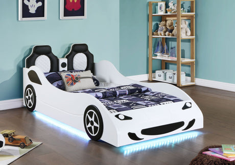 Cruiser Wood Twin LED Car Bed White | Coaster - 400477 - Home Elegance USA - 2