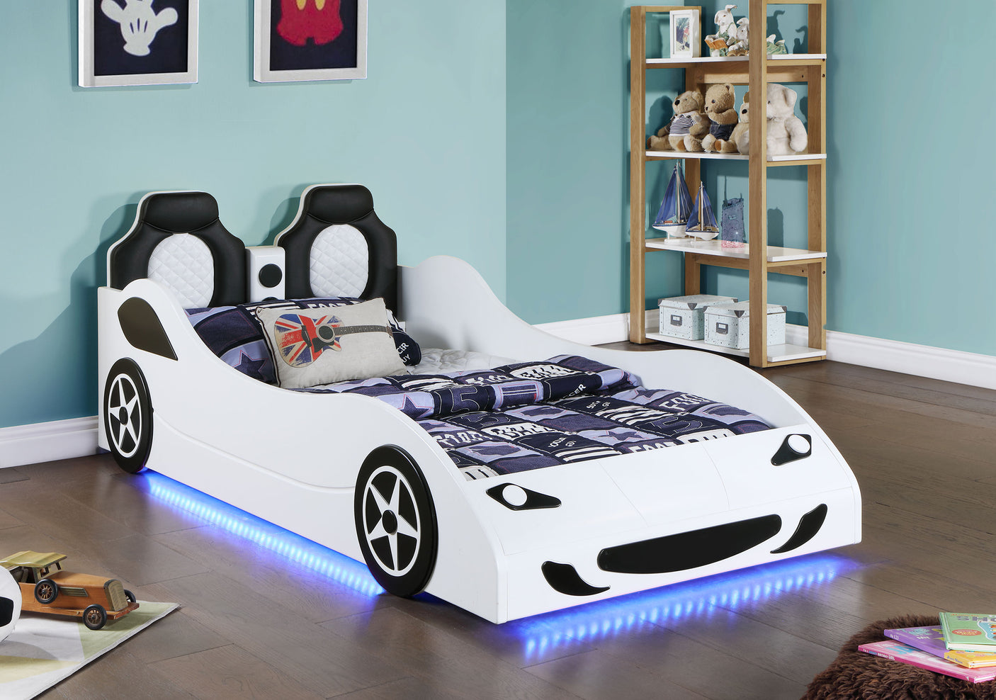 Twin Bed - Cruiser Wood Twin LED Car Bed White