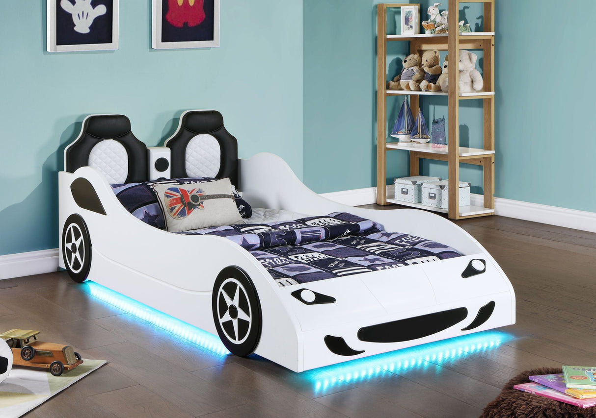 Cruiser Wood Twin LED Car Bed White | Coaster | Home Elegance USA