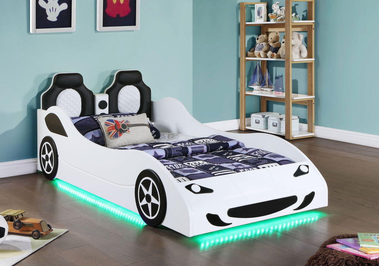 Cruiser Wood Twin LED Car Bed White | Coaster | Home Elegance USA