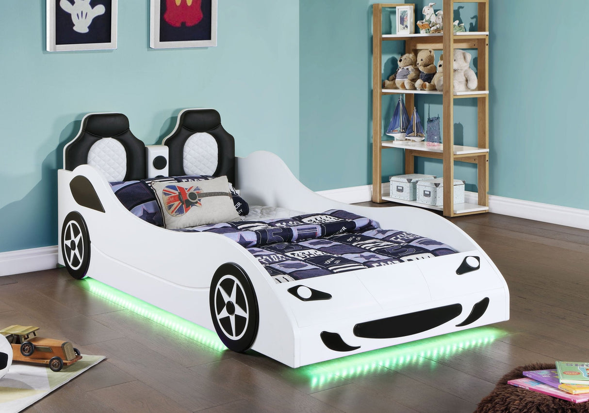Cruiser Wood Twin LED Car Bed White | Coaster | Home Elegance USA