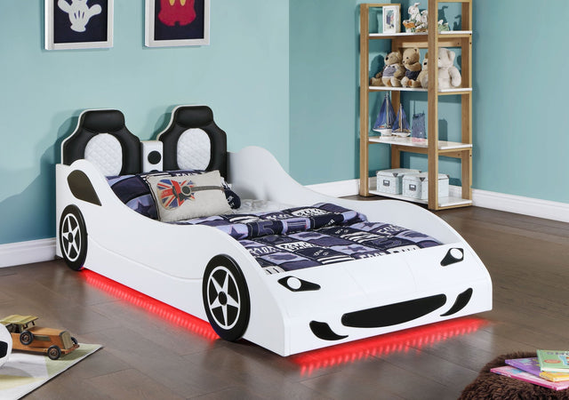 Cruiser Wood Twin LED Car Bed White | Coaster | Home Elegance USA