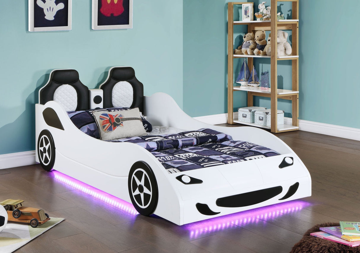 Cruiser Wood Twin LED Car Bed White | Coaster | Home Elegance USA
