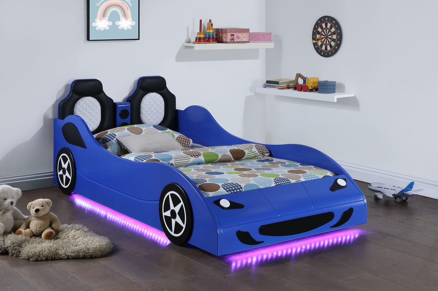 Twin Bed - Cruiser Wood Twin LED Car Bed Blue