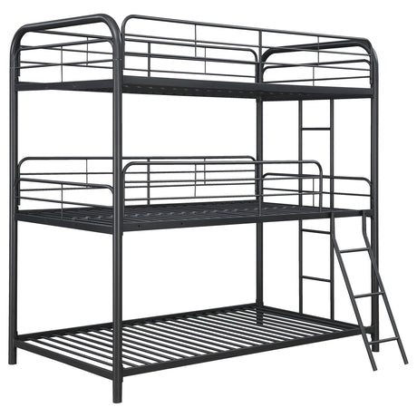 Twin / Twin / Twin Triple Bunk Bed - Garner Triple Twin Bunk Bed with Ladder Gunmetal