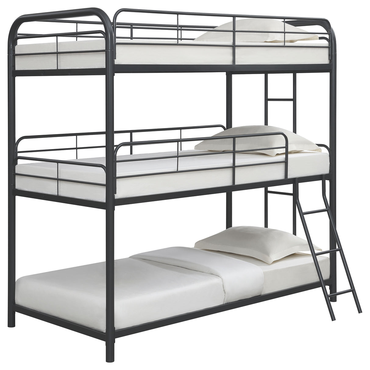 Twin / Twin / Twin Triple Bunk Bed - Garner Triple Twin Bunk Bed with Ladder Gunmetal