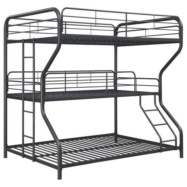 Full / Twin / Full Triple Bunk Bed - Garner Triple Full Over Twin Over Full Bunk Bed with Ladder Gunmetal