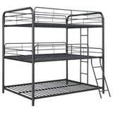 Full / Full / Full Triple Bunk Bed - Garner Triple Full Bunk Bed with Ladder Gunmetal