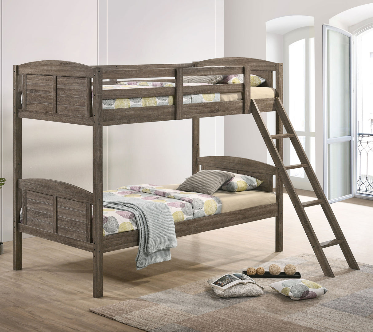 Twin / Twin Bunk Bed - Flynn Twin Over Twin Bunk Bed Weathered Brown