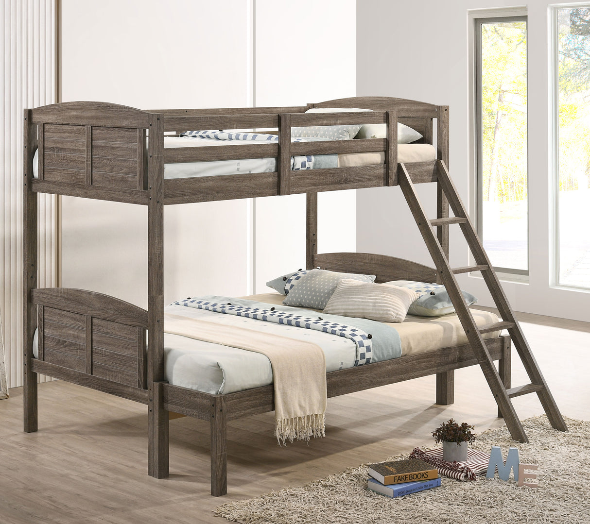 Twin / Full Bunk Bed - Flynn Twin Over Full Bunk Bed Weathered Brown