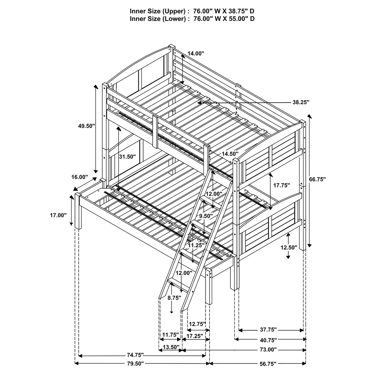 Twin / Full Bunk Bed - Flynn Twin Over Full Bunk Bed Weathered Brown