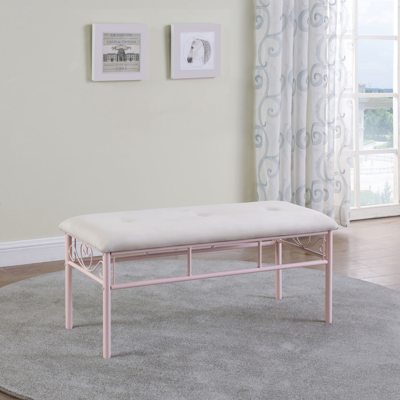Bench - Massi Tufted Upholstered Bench Powder Pink