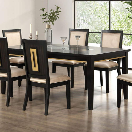 7pc Dining Set Contemporary Espresso Dining Table Glass Insert Top 6x Chairs Wooden Kitchen Dining Room Furniture - sold by Home Elegance USA