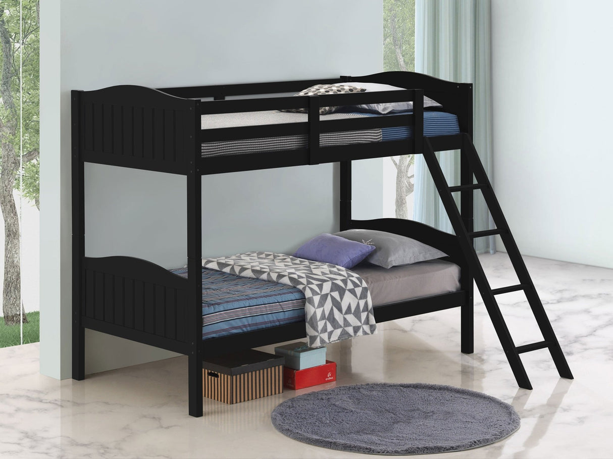 Arlo Twin Over Twin Bunk Bed with Ladder Black | Coaster - 405053BLK - Home Elegance USA - 2