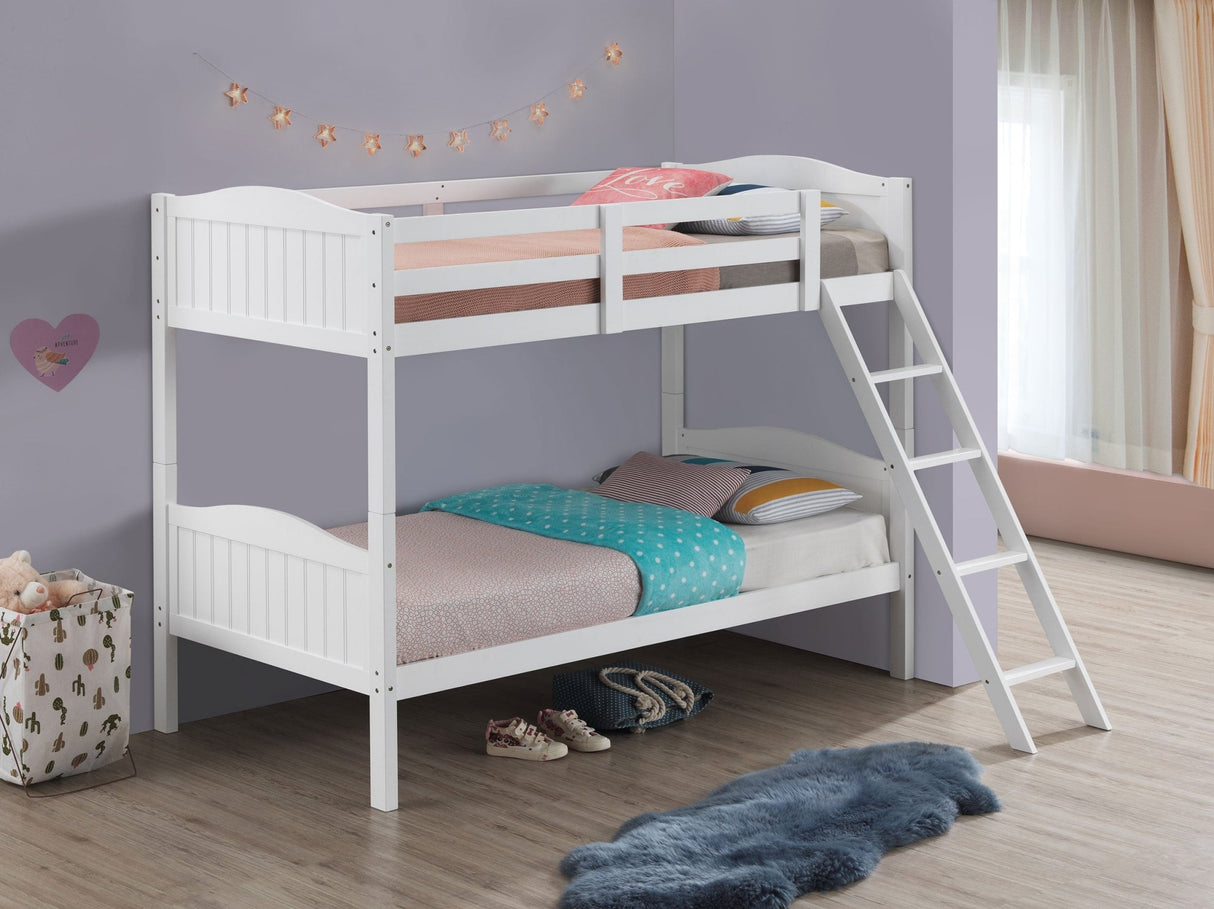 Arlo Twin Over Twin Bunk Bed with Ladder White | Coaster - 405053WHT - Home Elegance USA - 2