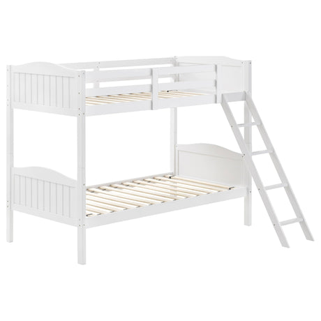 Arlo Twin Over Twin Bunk Bed with Ladder White | Coaster - 405053WHT - Home Elegance USA - 1