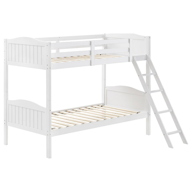 Arlo Twin Over Twin Bunk Bed with Ladder White | Coaster - 405053WHT - Home Elegance USA - 1