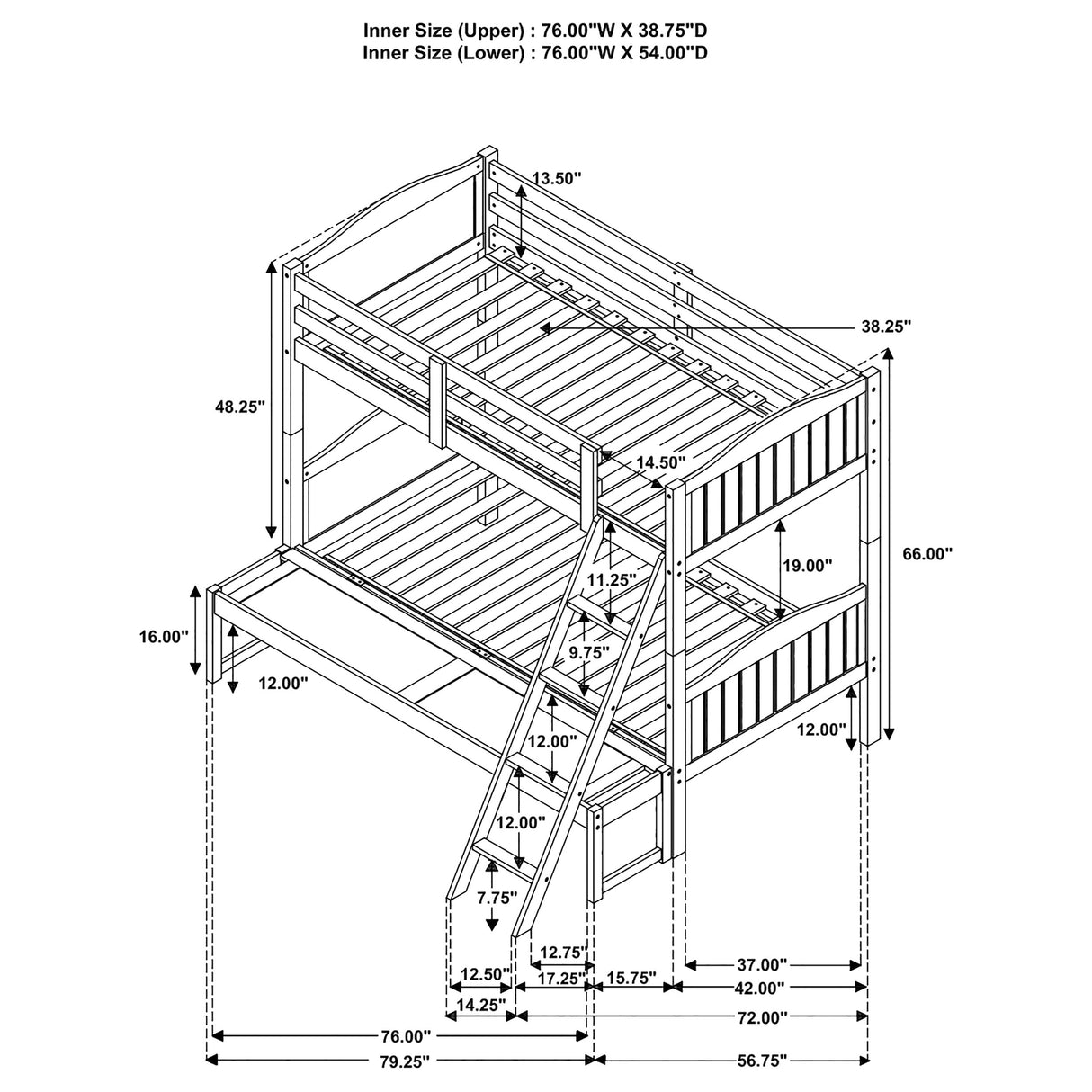 Twin / Full Bunk Bed - Arlo Twin Over Full Bunk Bed with Ladder Black