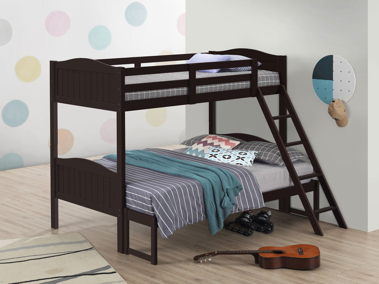 Arlo Twin Over Full Bunk Bed with Ladder Espresso | Coaster - 405054BRN - Home Elegance USA - 2