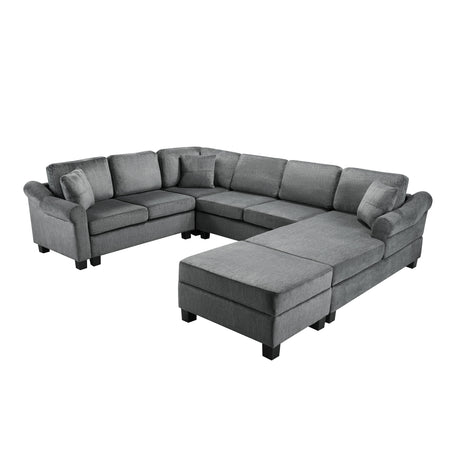U-shaped Sectional Sofa Chenille Upholstered with Movable Storage Ottoman, Dark Gray, 111.8' - sold by Home Elegance USA