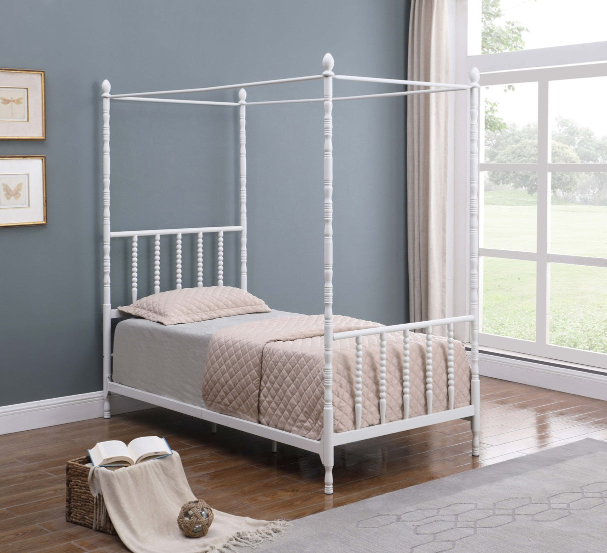 Betony Twin Canopy Bed White | Coaster - 406055T - Home Elegance USA - 2