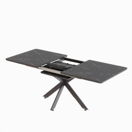Modern Extendable Dining Table Set with Curved Backrest Chairs, MDF & Metal, Black White, Seats 4-8