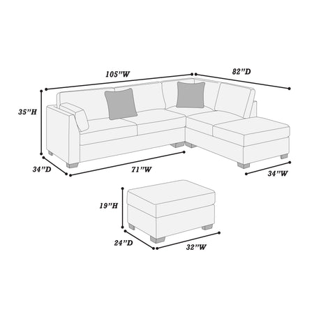 Contemporary Sectional Sofa Set Reversible L/R Chaise Sofa Dark Gray Corduroy Upholstered Pillows Living Room Furniture - sold by Home Elegance USA