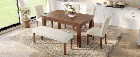 6-Piece Modern Dining Set, Rectangle Kitchen Table with 4 Upholstered Chairs & Bench, Ideal for Dining Room and Living Room, (Easy Assembly, Space Saving) - sold by Home Elegance USA