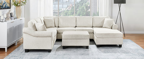 Contemporary U-shaped Sectional Sofa with Movable Storage Ottoman, White Chenille 111.8' - sold by Home Elegance USA