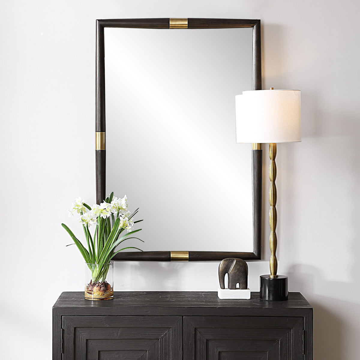 Larkin Dark Wood & Brass Mirror - Dark Brown by Uttermost - View 2
