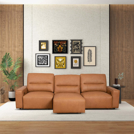 Grant Triple PWR Convertible Sofa - Cognac Leather - sold by Home Elegance USA