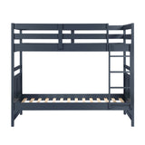 Bunk Bed Twin Over Twin Navy Blue Finish Sturdy Wood Frame Guard Rails Youth Bedroom Furniture 1pc - sold by Home Elegance USA