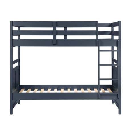 Bunk Bed Twin Over Twin Navy Blue Finish Sturdy Wood Frame Guard Rails Youth Bedroom Furniture 1pc - sold by Home Elegance USA