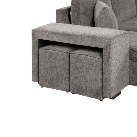 104.5' Modern L-Shape 3 Seat Reversible Sectional Couch, Pull Out Sleeper Sofa with Storage Chaise and 2 Stools for Living Room Furniture Set,Knox Charcoal (old sku:SG000431AAA) - sold by Home Elegance USA