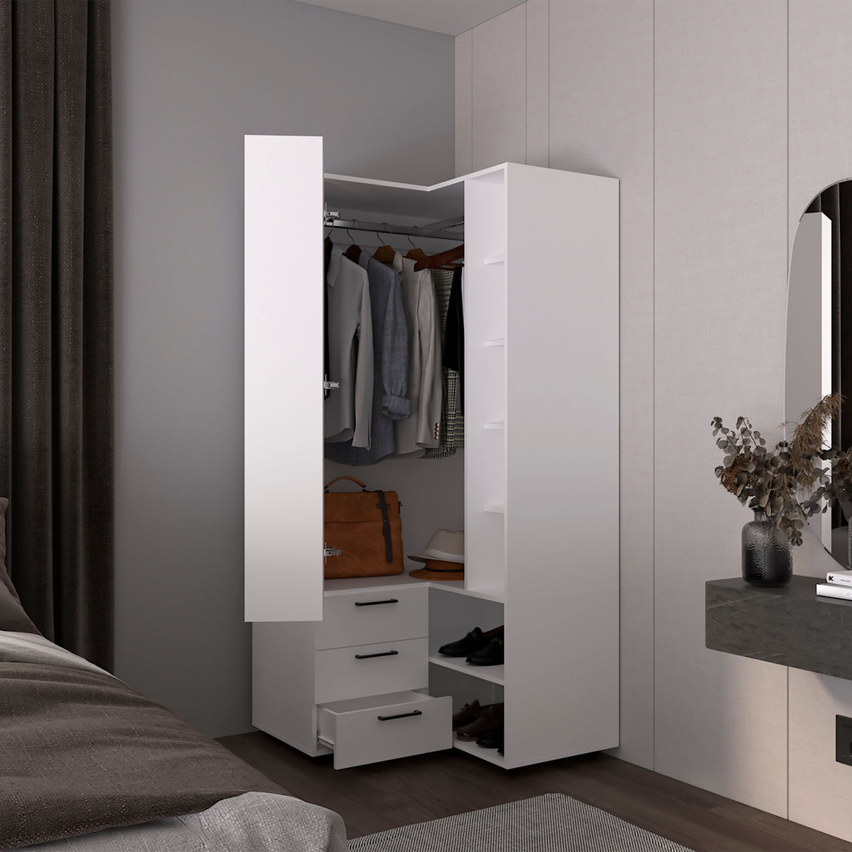 Armoire 70.9' H, 1 Door, 3 Drawers, 7 Shelves, 10 Legs, White - Bedroom - sold by Home Elegance USA